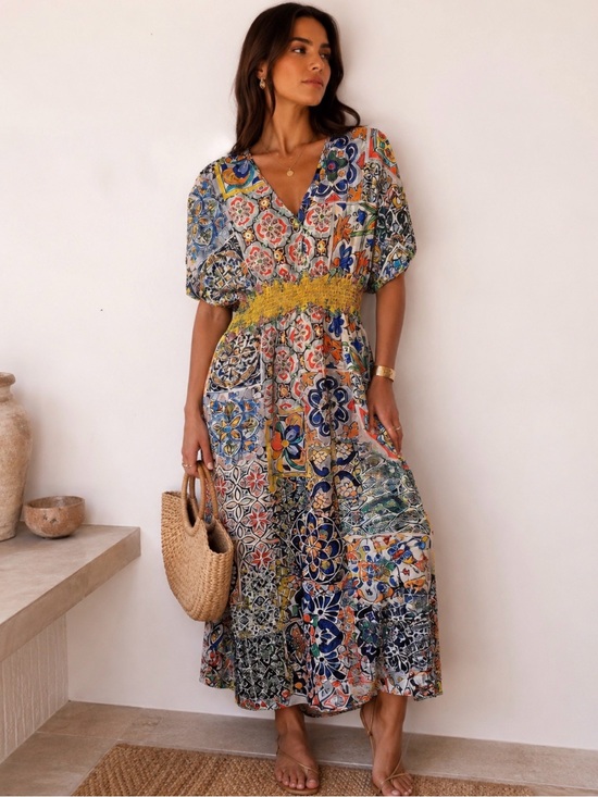 Johnny Was Dresses & Skirts - Johnny Was Like New Womens Maxi Dress with cinched yellow waist, so colorful💙